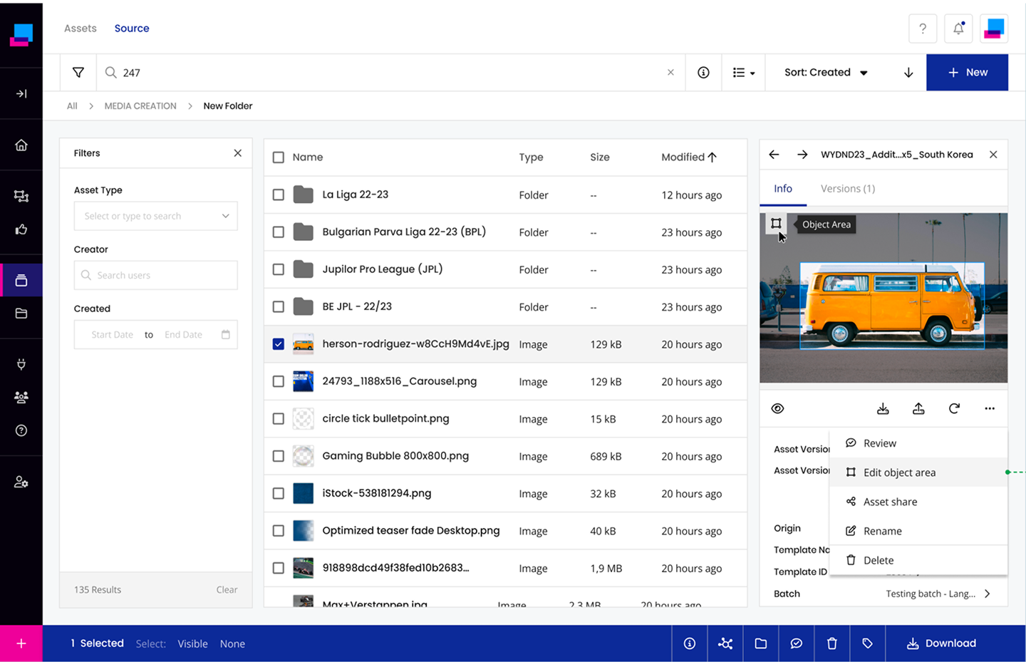 Edit object area from asset detail panel
